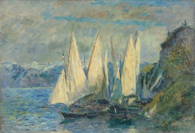Barques aux grandes voiles sur le lac Léman à Meillerie en Haute-Savoie - Albert Lebourg