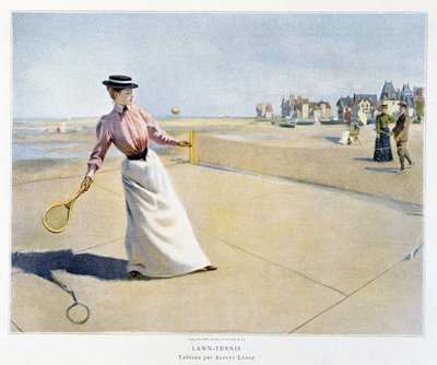 Partie de tennis sur une plage (Normandie ?) - ill. par Albert Lynch - Albert Lynch