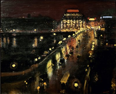 Le Pont Neuf à Paris de nuit La Samaritaine illuminée en arrière-plan - Albert Marquet