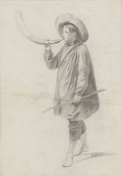 Jeune berger jouant de la corne - Albert  Neuhuys
