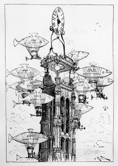 Anticipation: la station aéroportuaire de la Tour Saint-Jacques - dans "Le 20e Siècle" par A. Robida - Albert Robida