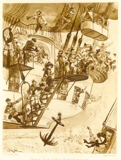 Départ d’un ballon transatlantique, de Le Vingtième Siècle, pub. 1883 lithographie, 1883 - Albert Robida