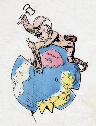Ferdinand de Lesseps (1805-1894), diplomate et administrateur français, sculpteur et décorateur de continents. Caricature de Robida. - Albert Robida