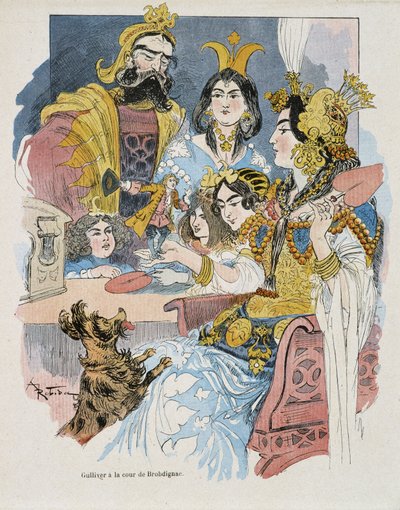 Gulliver à la cour de Brobdignac - dans «Voyages de Gulliver» par Swift, ill. par Robida - Albert Robida