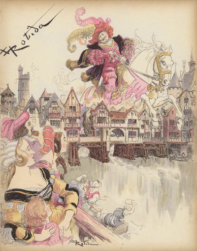 Cavalier sautant par-dessus un pont - Albert Robida