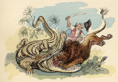 Illustration par Albert Robida dans « Histoire et Aventures du Baron de Munchausen », H. Laurens Ed., fin du 19ème siècle. - Albert Robida