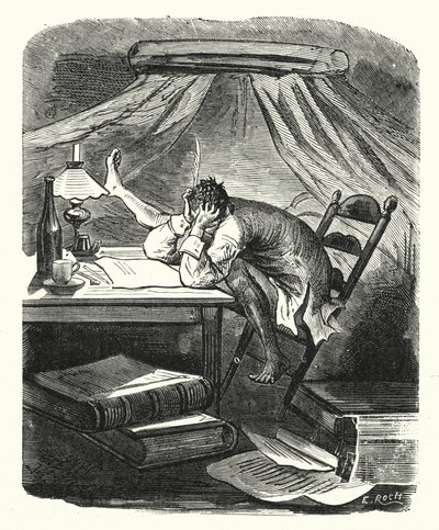 Homme lisant à une table - Albert Robida