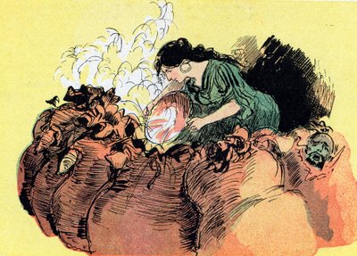 Morgiana tue 37 voleurs cachés dans des jarres (dessin) - Albert Robida