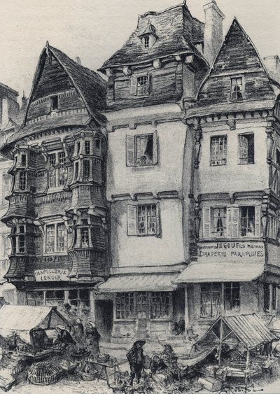Place du marché à Lannion - La vieille France - Bretagne - texte, dessins et lithographies, par Albert Robida (1848-1926) fin 19ème siècle - Albert Robida