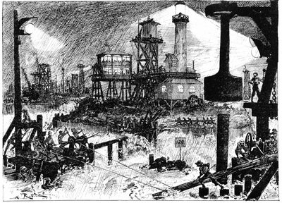 Science-fiction: La construction du sixième continent - dans "Le vingtième siècle" par A. Robida, gravure - Albert Robida