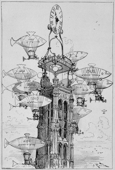 La station des aérocabs de la Tour Saint-Jacques par Robida - Albert Robida