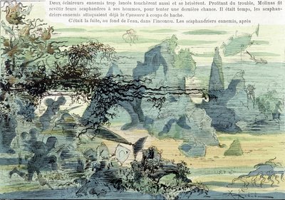 Scène de guerre sous-marine. Dans « Guerre au 20ème siècle » par Robida, fin du 19ème siècle - Albert Robida