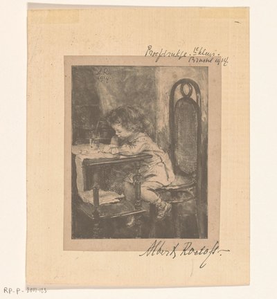 Fille dessinant à table - Albert Roelofs (signed by artist)