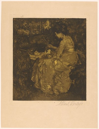 Femme nourrissant un enfant dans un berceau - Albert Roelofs (signed by artist)