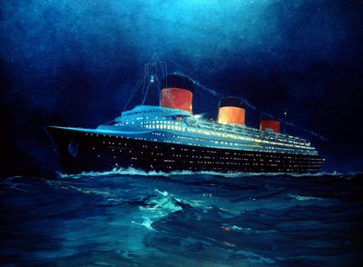 Paquebot français Normandie lors de la traversée de nuit, 20e siècle - Albert Sébille