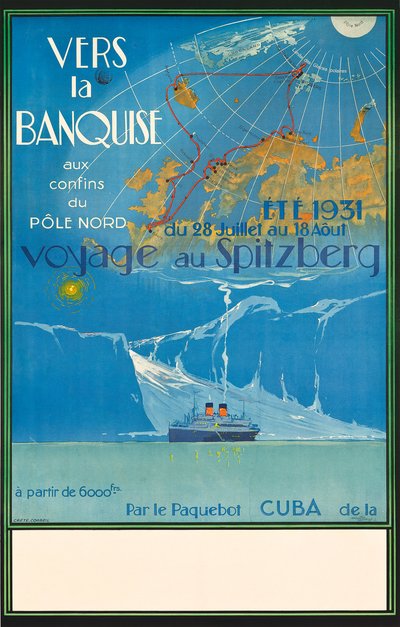 Affiche publicitaire pour les voyages à Spitzberg, Norvège, vers 1931 - Albert Sébille