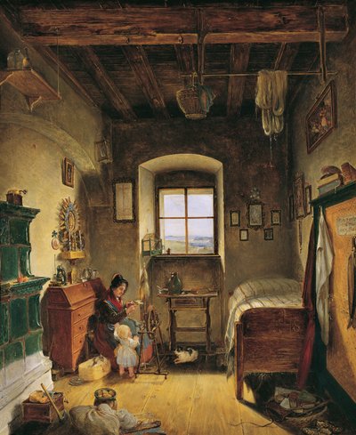 La veuve du soldat de la milice (intérieur paysan) - Albert Schindler