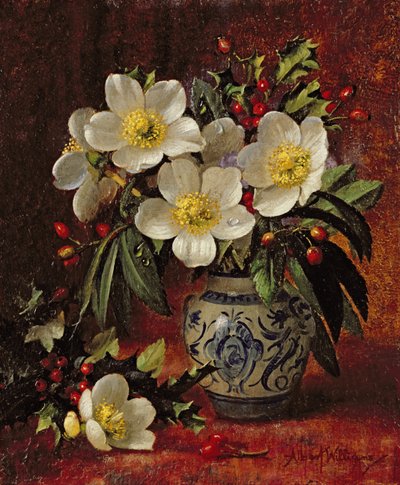 Nature morte de roses de Noël et de houx - Albert Williams
