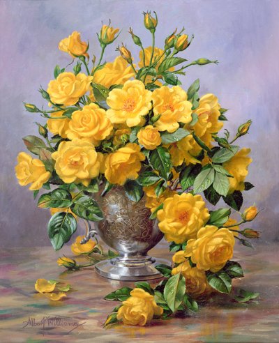 Sourire éclatant - Roses dans un vase en argent - Albert Williams