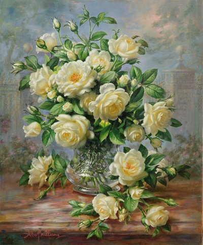Roses Princess Diana dans un vase en verre taillé - Albert Williams