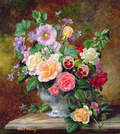 Roses, pensées et autres fleurs dans un vase - Albert Williams
