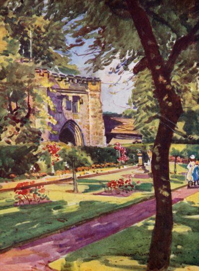 Abbaye de Whalley, la Porte Nord-Est (lithographie en couleur) - Albert Woods