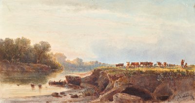 Paysage fluvial avec troupeau de vaches - Albert Zimmermann