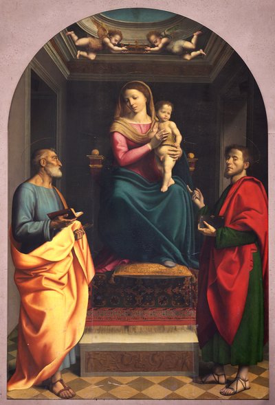 Madone avec Saints Pierre et Luc, premières vingt années du 16ème siècle (peinture) - Albertino (attr.to) Piazza