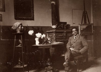 Le sculpteur Mario Pelagatti dans son atelier, Florence, 20/11/1920 (photo n/b) - Alberto Fierli