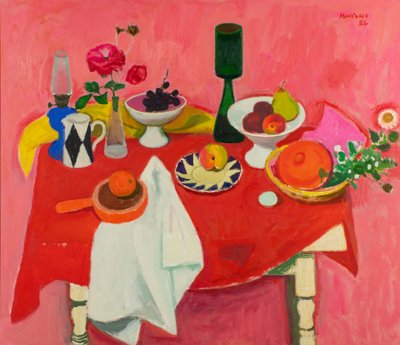 Nature morte sur tissu rouge - Alberto Morrocco
