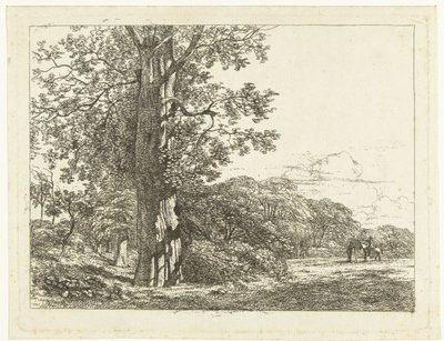 Paysage avec grand hêtre et cavalier parlant avec un homme - Albertus Brondgeest