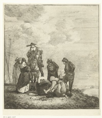 Poissonnière avec clients sur la plage - Albertus Brondgeest