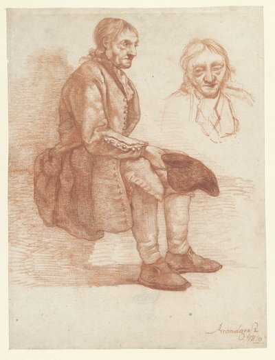 Vieil homme assis, vers la droite, la tête répétée - Albertus Brondgeest