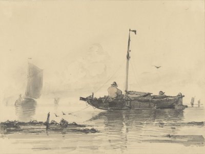 Deux hommes dans un bateau sur des eaux calmes - Albertus van Beest