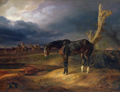 Cheval sans maître sur le champ de bataille à Moshaisk en 1812, 1834 - Albrecht Adam