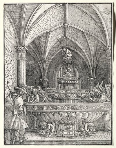 La Sainte Famille en fuite en Égypte à une fontaine - Albrecht Altdorfer