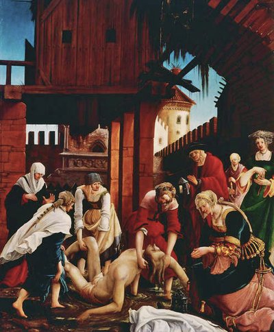 La découverte du corps du saint dans la Cloaca Maxima, du Retable de Saint Sébastien - Albrecht Altdorfer