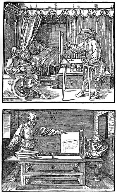 Appareil pour traduire des objets tridimensionnels en dessins bidimensionnels - Albrecht Dürer