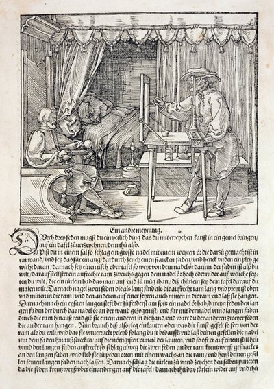 Artiste utilisant la machine à dessiner de Dürer pour peindre une figure, de 