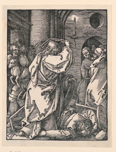 Christ chassant les marchands du temple, de la série La Petite Passion - Albrecht Dürer