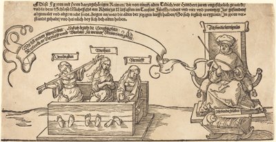 Justice, Vérité et Raison dans les stocks avec le juge assis et la piété endormie - Albrecht Dürer