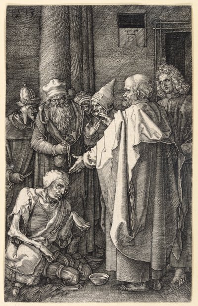 Pierre et Jean guérissant un mendiant boiteux dans le temple (Passion gravée) - Albrecht Dürer
