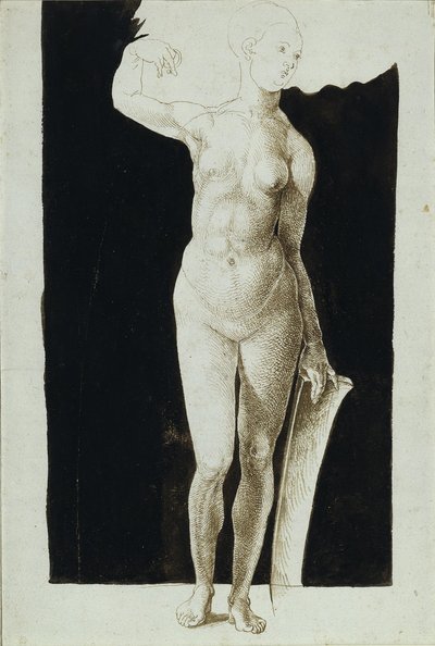 Étude de proportion de nu féminin avec un bouclier, 1500 - Albrecht Dürer