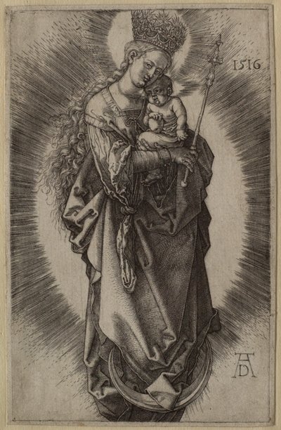 La Vierge sur le croissant de lune avec un sceptre et une couronne étoilée - Albrecht Dürer