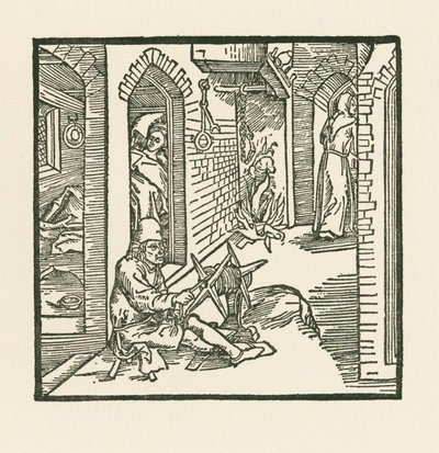 Un cordelier voit un moine quitter la chambre de sa femme infidèle. - Albrecht Dürer or Duerer