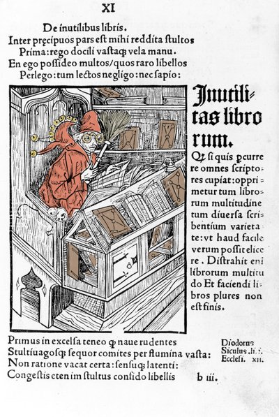 Savant à son bureau. Il porte une paire de lunettes. Xylographie de Dürer dans « das narrenschiff » par Sebastiano Brandt. - Albrecht Dürer