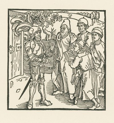 Le chevalier charge deux scribes et deux prêtres de compiler ce livre. - Albrecht Dürer or Duerer