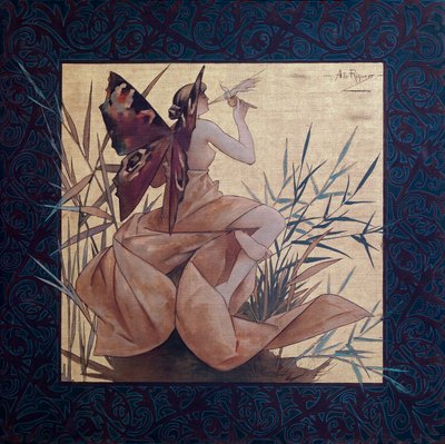 Composition avec nymphe ailée entre les roseaux - Peinture de Alexandre de Riquer i Ynglada (1856-1920) - Alejandro de Riquer