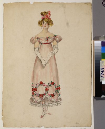 Robe avec guirlandes de fleurs. Projet de costume pour l