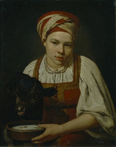 Une paysanne avec un veau, fin des années 1820 - Aleksei Gavrilovich Venetsianov